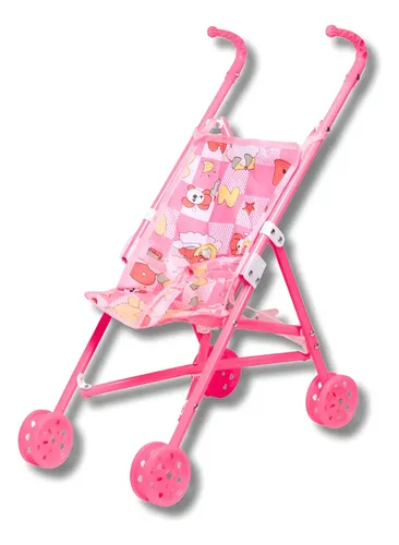 Carrinho de Boneca Castela Brasil Dobrável Rosa para Crianças