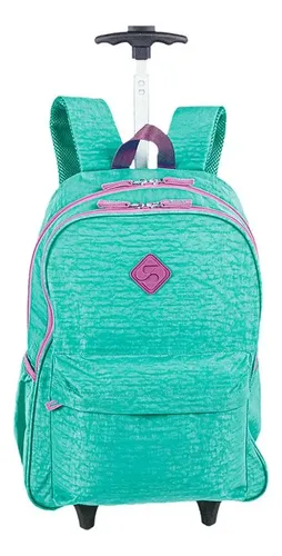 Mochila Sestini Com Rodinhas Rollingg Crinkle Azul Turquesa