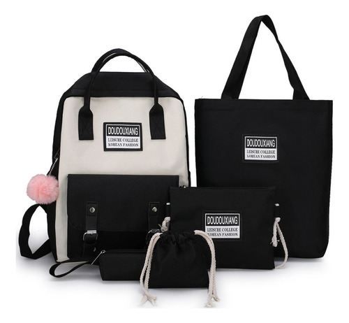 Set 5 Mochila Bolsas Escolar Estudiante Lapicera Tote Lona