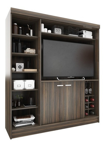 Modular P- Tv Led 65 Con Bodega- Bristol Dl 861- 180-160-50 Color Roble Termo Negro- Roble Nebraska Gris- Fineline Crema