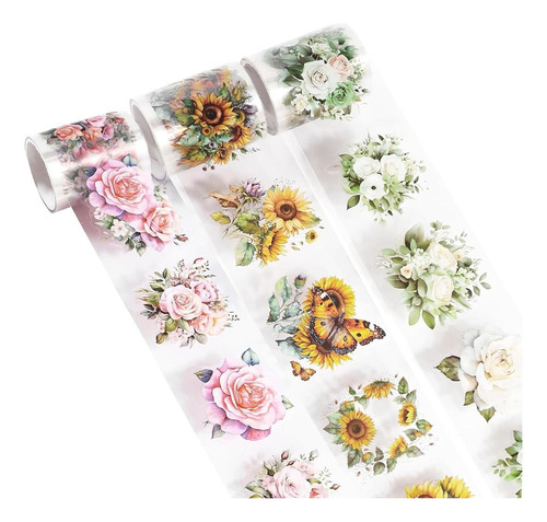 Conjunto De 3 Rolos De Fita Washi De Flores Para Artesanato