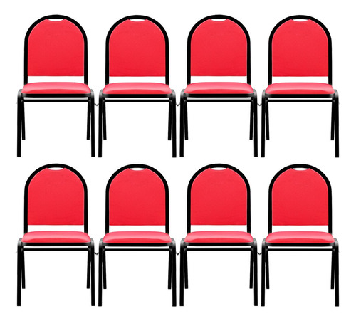 Kit 8 Cadeiras Hotel Auditório Empilhável Sintético Vermelho Material do estofamento Couro sintético