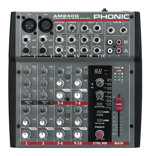 Phonic Am240d Mixer, 2xlr/linea +4st, Eq 3bd, Aux X Canal,ds