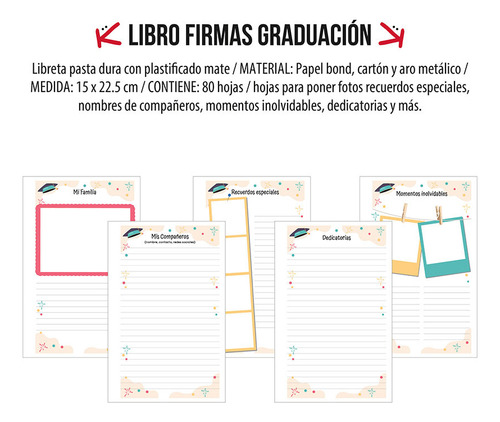 Libreta Libro De Firmas Para Graduación Rojo