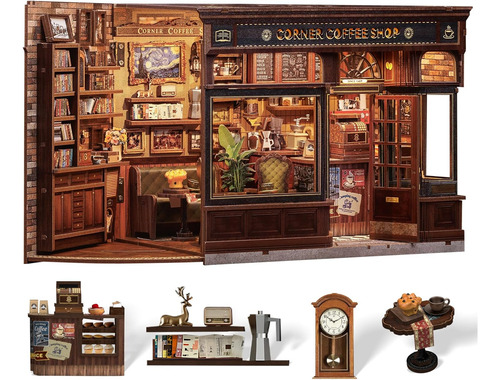 Diy Miniatura Casa De Muñecas Libro Corner Kit Con Luces Led