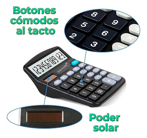 Calculadora Escritorio Batería Y Carga Solar 12 Dígitos