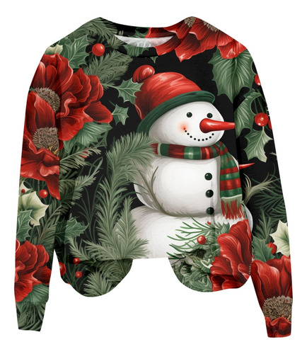 Sueter Navidad Para Mujer Cuello Redondo Manga Larga Grafico