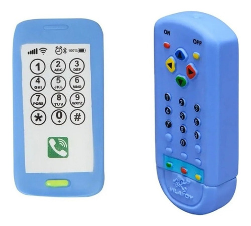 Kit Mordedor Celular Baby Smart + Controle Remoto Infantil Cor Azul