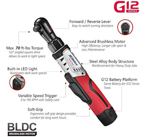 Acdelco Arw1210-4p G12 Serie 12v Li-ion Inalámbrico ½ 70 Ft