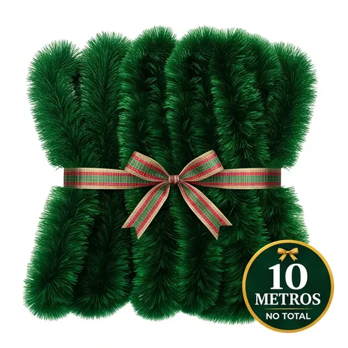 Festão Arvore de Natal 10 Metros Verde Grosso Cheio Flexível Deco...