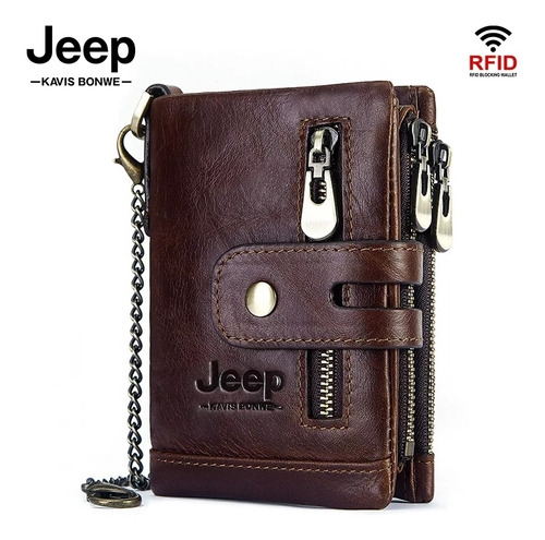 Billetera Jeep Cuero Genuino Hombres 