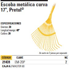 Escoba Escobilla Metálica Curva  17pg Pretul