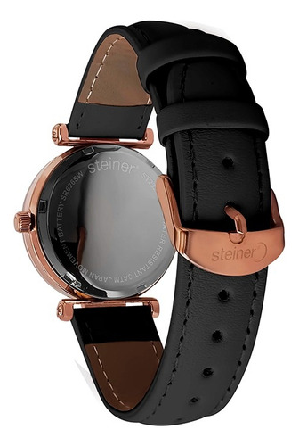 Reloj Análogo Para Dama Steiner Correa De Piel 36mm 3atm Correa Negro Bisel Negro Fondo Negro