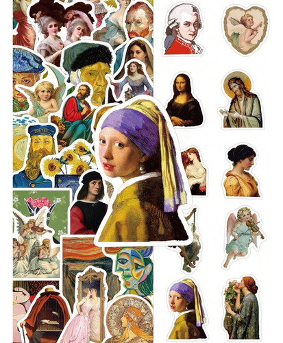 50 Stickers Obras De Arte Pegatinas Pinturas Famosas Moda