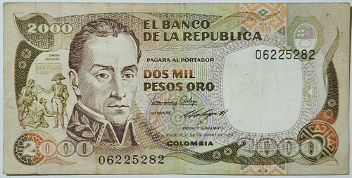 Billete 2000 Pesos 17/dic/1986 Colombia Vf Tdlr