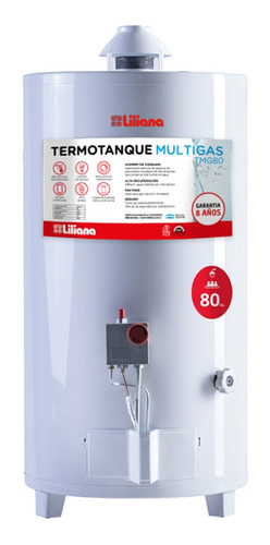 Termotanque Liliana 80 Lts Multigas De Pie Conexión Superior