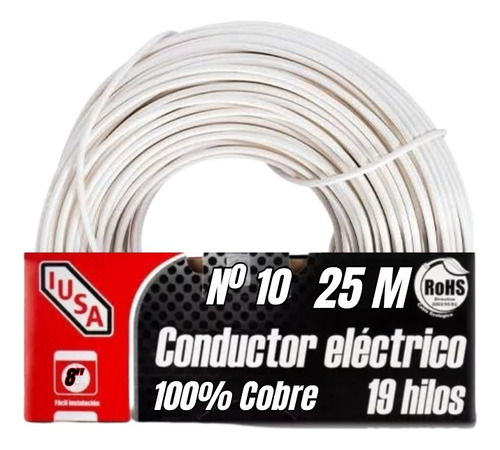 Cable Electrico Iusa Cobre Puro Thw Calibre #10 25mts