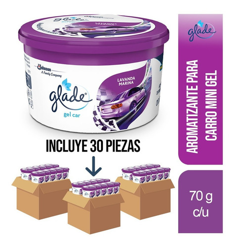 Imagen 1 de 2 de 30pz-glade Aromatizante En Gel P/carro - Hogar 70g Lavanda M