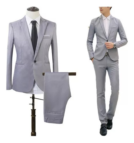 Traje De Esmoquin Gris Para Hombre Super Slimfit, Conjunto D