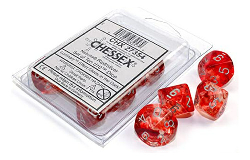 Juego De Dados - Chessex D10 Dice Set: Nebula Luminary - Red