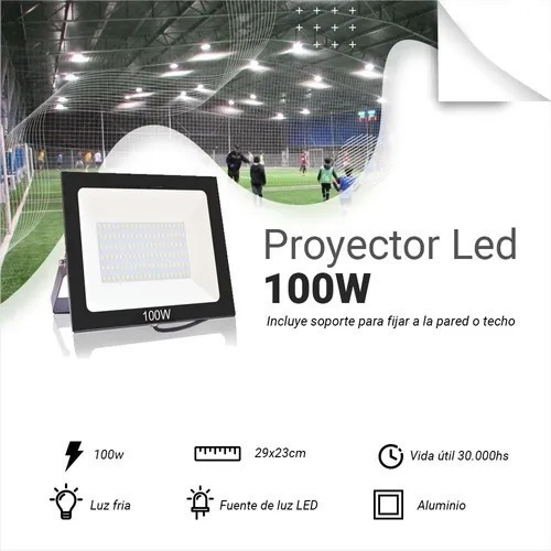Imagen 2 de 3 de Reflector Led 100w Luz Fría Exterior Pack X2 Unidades Ip65