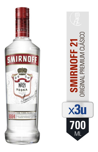 Combo Vodka Smirnoff 21 Original Premium Clasico 700 Ml X3