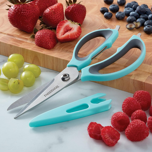 Farberware 4-in-1 Kitchen Shears, 2-piece, Aqua And Gray