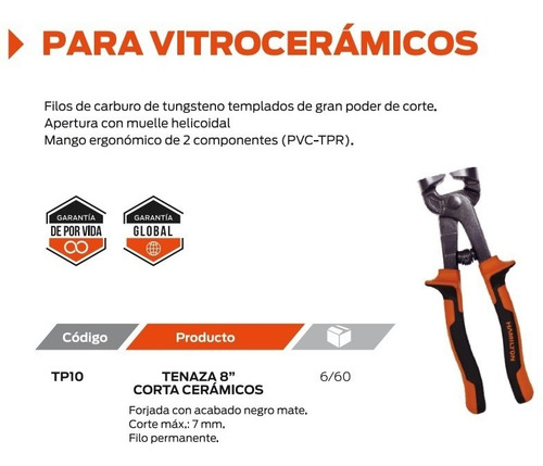 Tenaza Corta Ceramica Ceramicos Tp10 200mm Profesional 8''