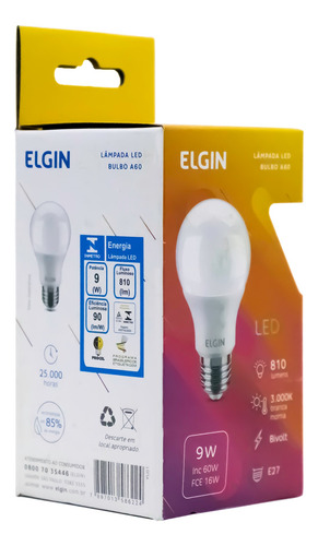 Imagem 4 de 7 de Kit 05 Lampada Led 9w Elgin A60 E27 Amarela 3000k
