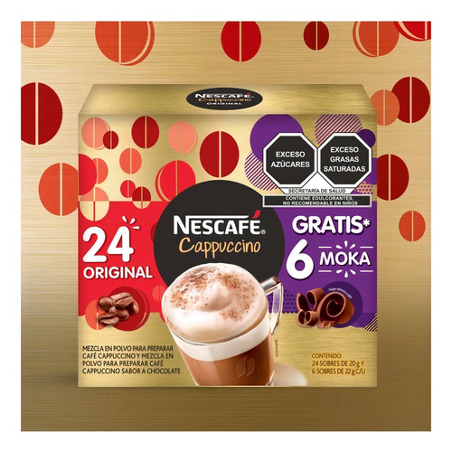 Sobres Nescafe Cappuccino Original 24 Pzas + 6 Pzas Moka
