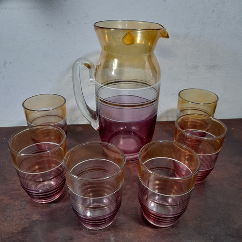 Imagem 1 de 4 de Jarra Pra Suco + 6 Copos Cristal Kelly Bom Estado. Antigo