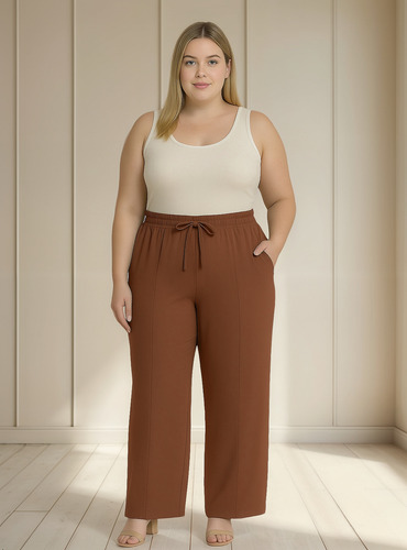 Calça Pantalona Plus Size Feminina Cintura Alta Com Elástico