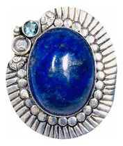 Comprar Anillo Plata India Lapislázuli Cabujon Y Aguamarina Natural