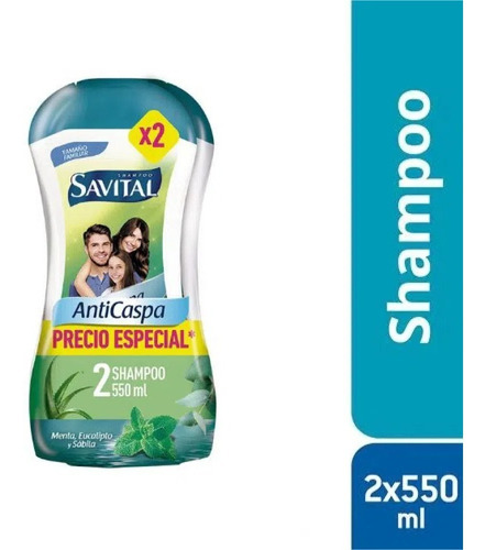 Shampoo Savital 550 Ml X 2 Unidades Anticaspa Oferta