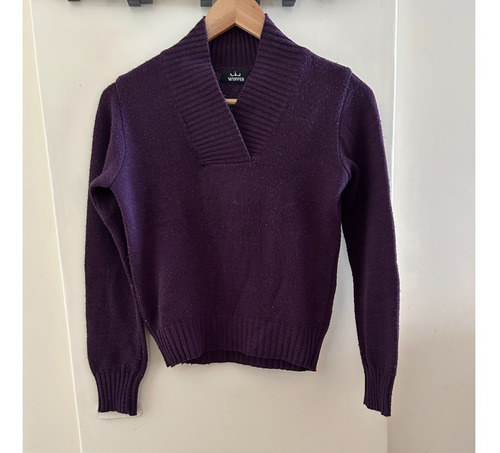 Sweater Artesanal Punto Inglés Cuello Cerrado Violeta