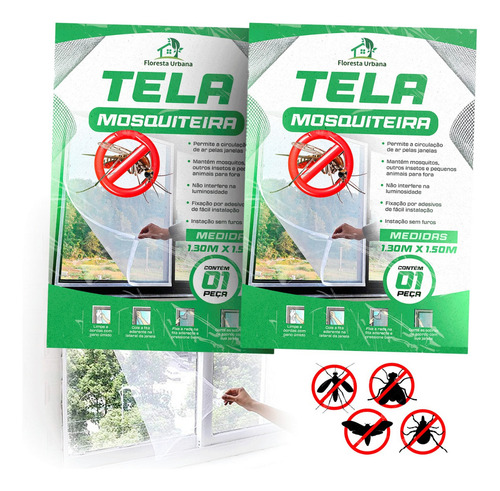 Kit 2 Telas Mosquiteira Janela Anti-inseto Para Mosquito Proteção Janela Porta Com Velcro Ajustável 130x150 Floresta Urbana