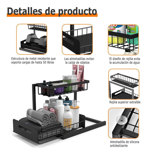 Rack Organizador Debajo Del Fregadero Para Cocina O Baño Color Negro