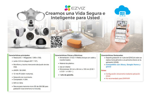Imagen 6 de 6 de Mini Camara Residencial 1mp Vision Nocturna C1c720p Ezviz