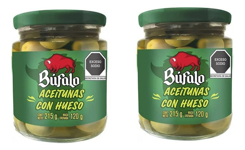 2 Aceitunas Verdes Búfalo Con Hueso  215 Gr C/u