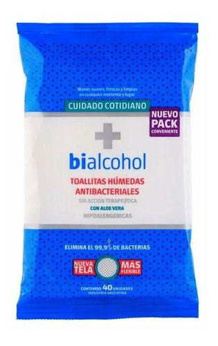 Bialcohol Toallitas Húmedas Antibacteriales Aloe Vera 40u