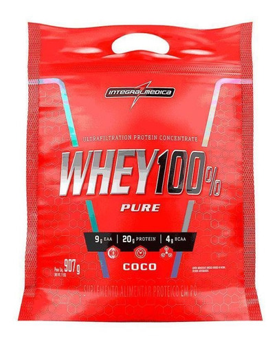 Whey Protein Pure Whey 100% Pouch 907g Integralmedica Sabor Coco