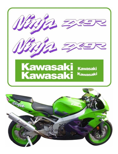 Kit Adesivo Compatível Kawasaki Ninja Zx9r 1998/1999 Zx999 Cor KAWASAKI NINJA 1998 À 1999 VERDE