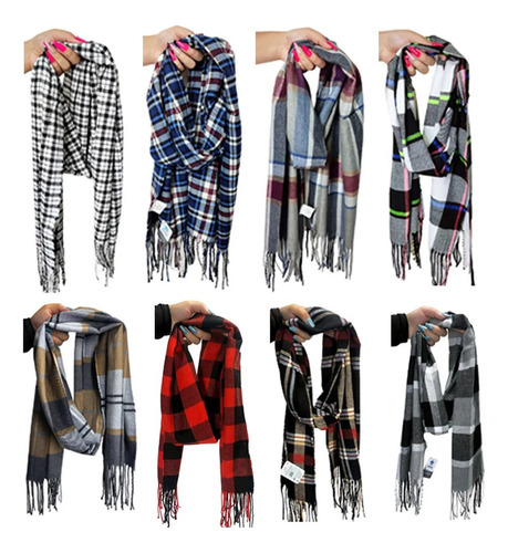Cachecol Lenço Inverno Frio Echarpe Moda Xadrez Poliéster* Cor Azul Tamanho Un