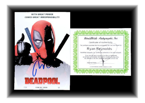 Ryan Reynolds Deadpool Autógrafo En Foto De 5x7