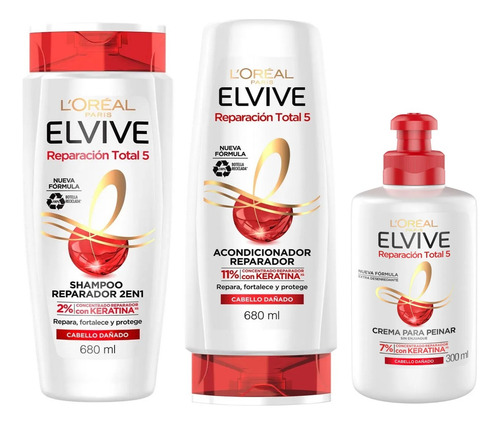 Elvive Reparación Total 5 680ml Shampoo + Acondicion + Crema