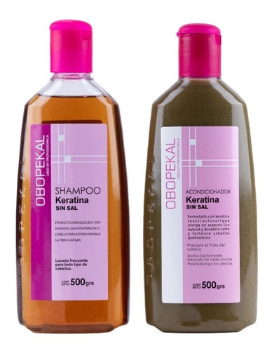 Obopekal® Kit Shampoo+ Acondicionado Keratina Sin Sal 500grs