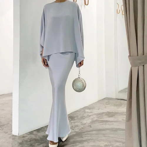 Vestido Largo De Traje De Dos Piezas Para Mujer, Estilo Liso