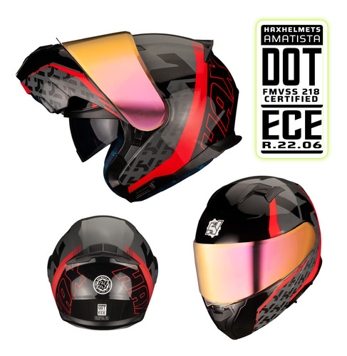 Hax Helmets. Casco Moto Abatible Dot + Ece 06. Amatista Wind