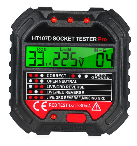 Detector De Polaridad Socket Tester Display Ht107d Con Panta