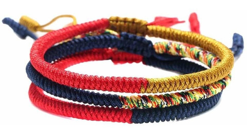 Pulseras Tibetanas, Set De 3 Piezas, Hechas Por Monjes Color Rojo/azul Diámetro 17 Cm Largo 17 Cm
